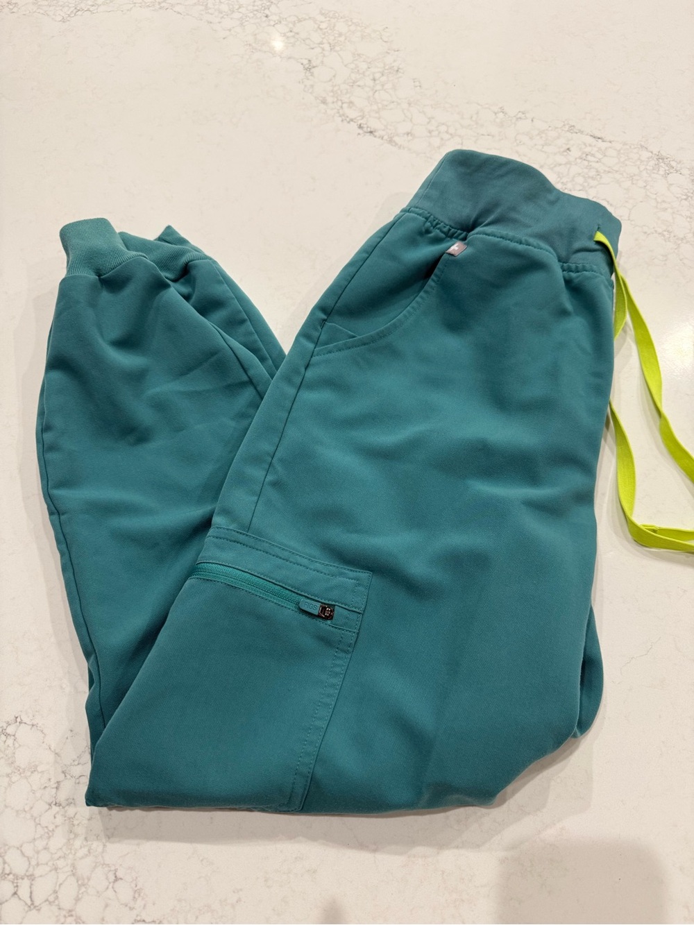 Figs Teal Jogger Scrub Pants with Neon Drawstring